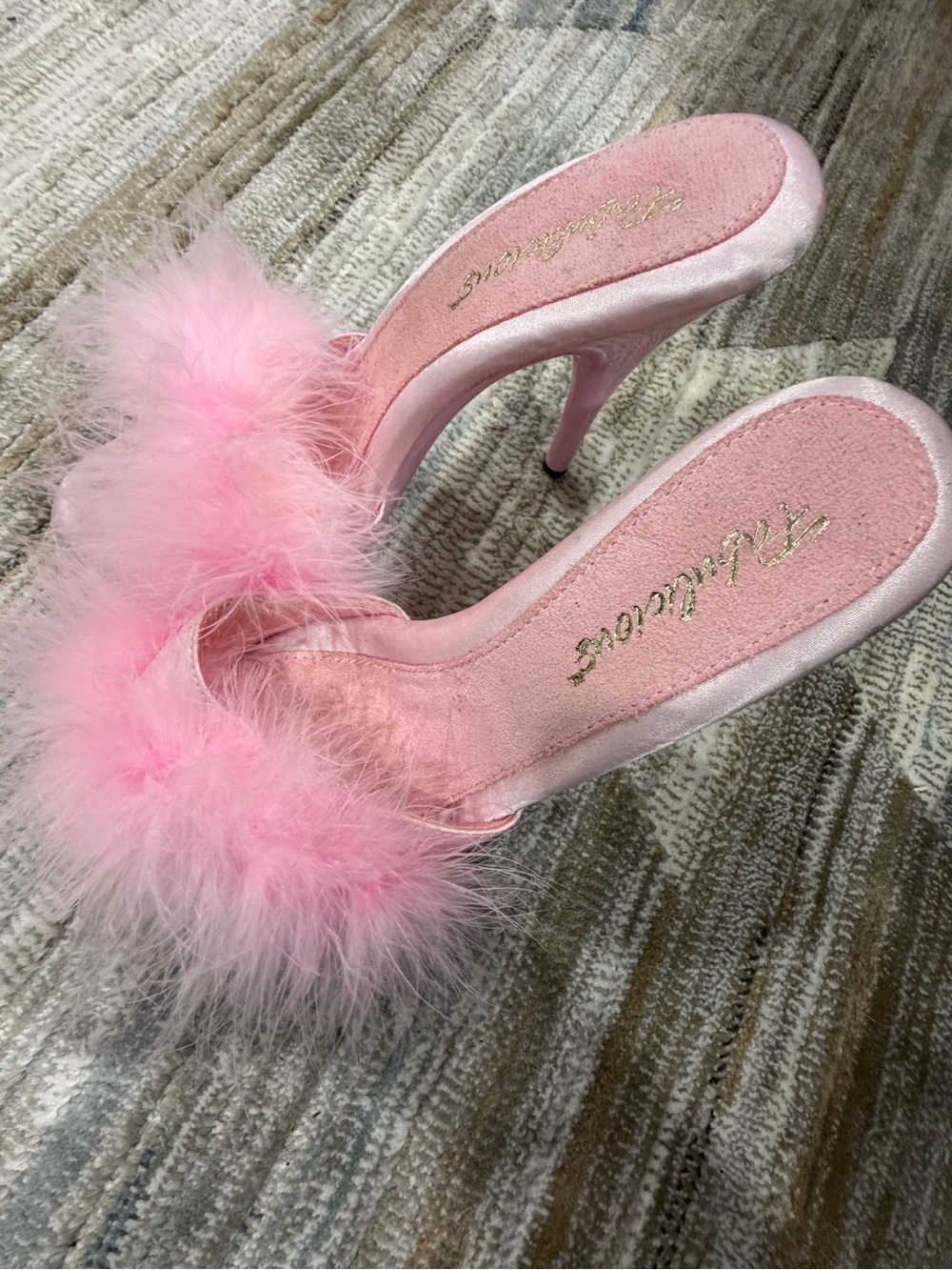 Fashion Nova Pink Marabou Satin Mule Heels - Picture 3 of 6